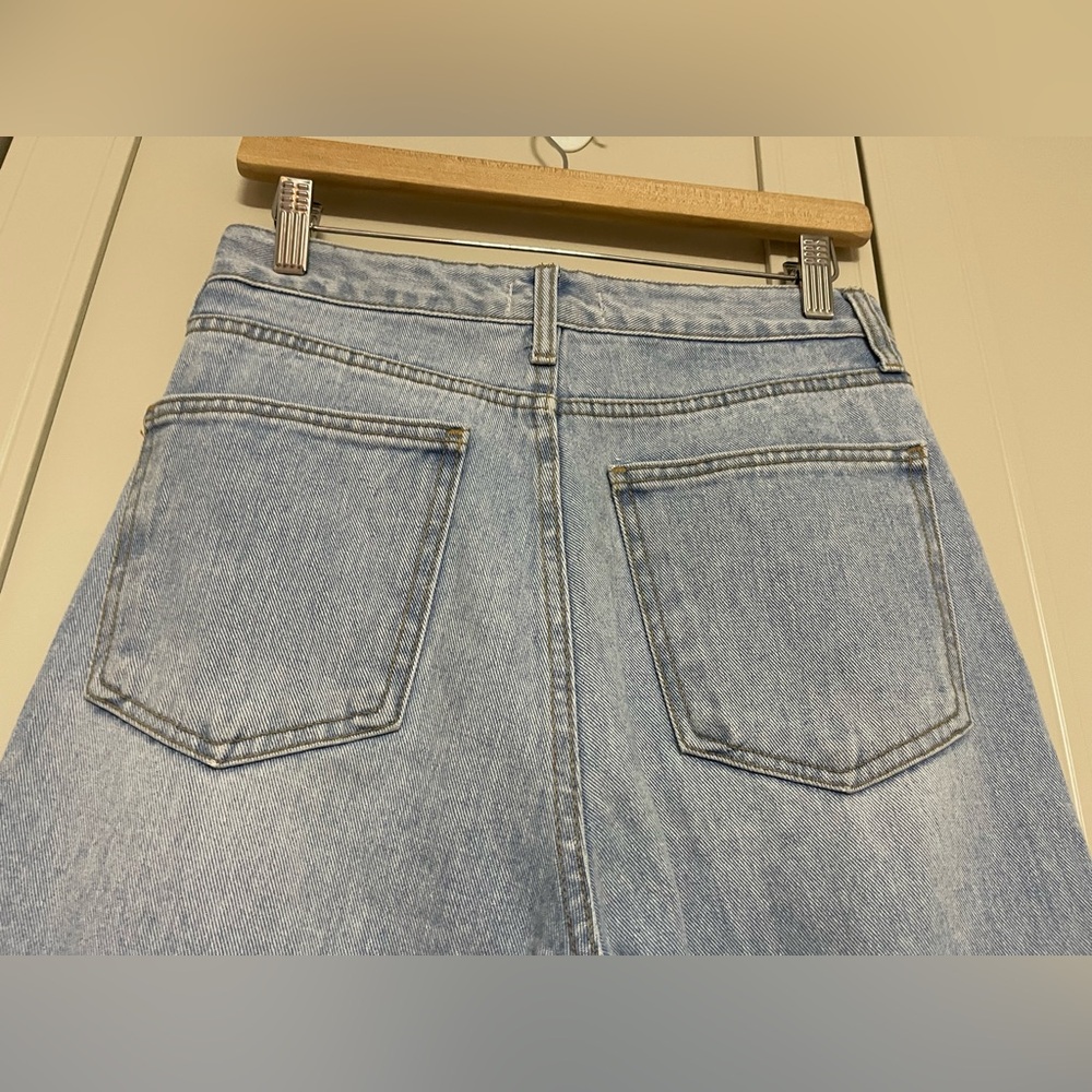 OAK + FORT Light Blue Straight Leg Jeans with Distressed Thigh - Picture 11 of 12